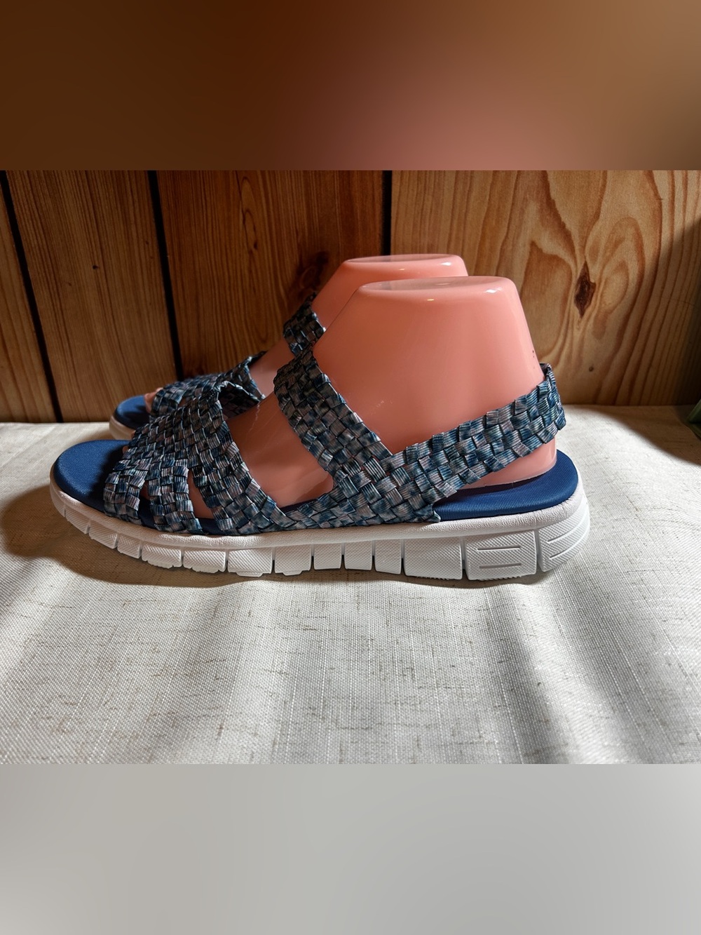 EASY SPIRIT New Sandals Woven Up adjustable Blue/Gray Straps Size 10 Women’s